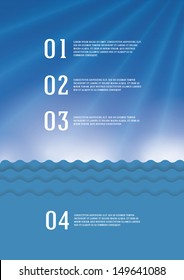 Summer holiday template. Vector illustration. Blue, clean sky and calm ocean with little waves. Background for presentation, page or poster with space for your text.