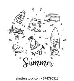 Summer holiday theme background in doodle style