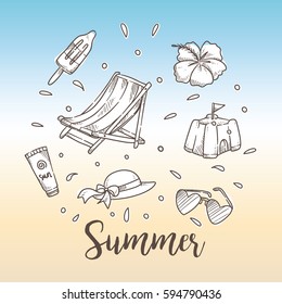 Summer holiday theme background in doodle style