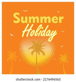 
Summer holiday theme design with full frame orange sunset. With a coconut tree silhouette as the foreground. Simple square design. Suitable for banners, logo backgrounds, wallpapers.