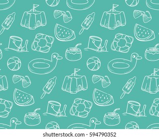 Summer holiday theme seamless background in doodle style