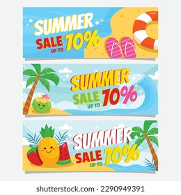 Summer Holiday Ticket Illustration design with Sale Coupon 