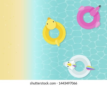 Summer Holiday, Top view of sea beach with cute swim rings vector