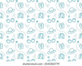 Summer holiday travel background white outline style