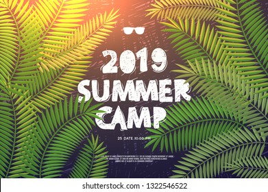 Summer Holiday and Travel themed Summer Camp poster, vector illustration.