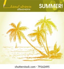 summer holiday tropical island - hand-drawn illustration