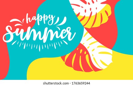 Summer holiday with typography  letter and web banner beautiful  background on the leaf tropical. for vector illustration, flyer, and invitation, brochure design