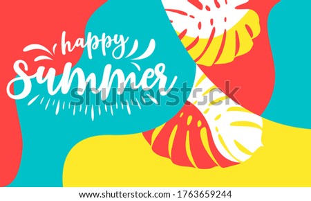 Summer holiday with typography  letter and web banner beautiful  background on the leaf tropical. for vector illustration, flyer, and invitation, brochure design