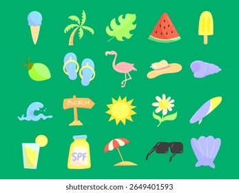 Summer Holiday Vacation Beach Elements Set