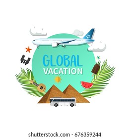 Summer holiday vacation concept, abstract style layout vector illustration