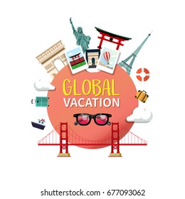 Summer holiday vacation concept, abstract style layout vector illustration