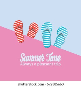 Summer holiday vacation concept, Flip flops and Calligraphy vector flat illustration