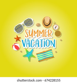 Summer holiday vacation concept, isolated objects cute vector illustration