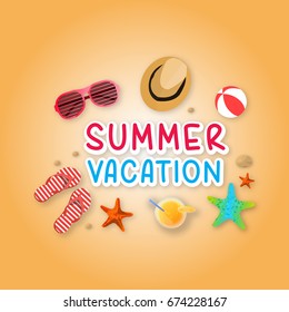 Summer holiday vacation concept, isolated objects cute vector illustration