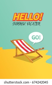 Summer holiday vacation concept, Sunbed and Calligraphy vector flat illustration
