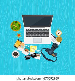 Summer holiday vacation concept, top view vector illustration