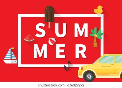 Summer holiday vacation concept, typography layout vector flat illustration