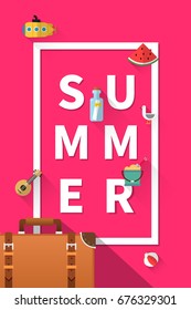 Summer holiday vacation concept, typography layout vector flat illustration