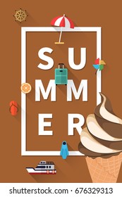 Summer holiday vacation concept, typography layout vector flat illustration