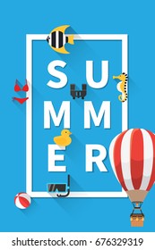 Summer holiday vacation concept, typography layout vector flat illustration
