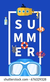 Summer holiday vacation concept, typography layout vector flat illustration