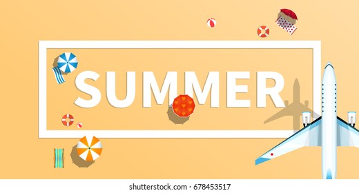 Summer holiday vacation concept, typography layout vector flat illustration