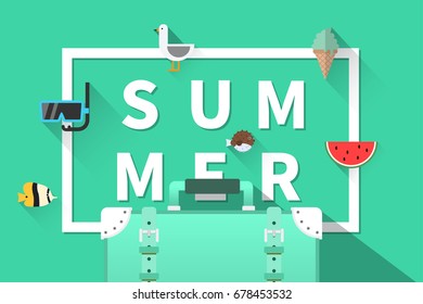 Summer holiday vacation concept, typography layout vector flat illustration