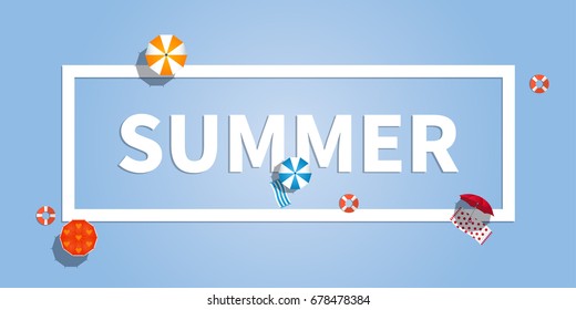 Summer holiday vacation concept, typography layout vector flat illustration