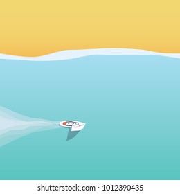 Summer holiday or vacation on sailing yacht near the beach vector poster template. Eps10 vector illustration.