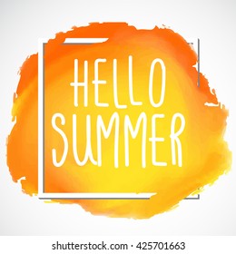summer, holiday, vacation poster background with hipster typography . water color texture. can be use for greeting and invitation card, backdrop. vector illustration