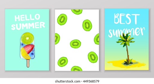 Summer, holiday, vacation poster set. Can be use for greeting and invitation card. background , backdrop.
