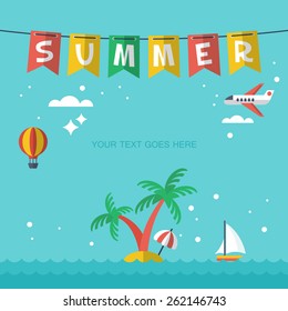 Summer holiday vacation poster template design with flat modern icons