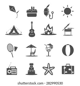 Summer holiday vacation and recreation icon black set isolated vector illustration