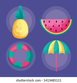 summer holiday vacation set icons