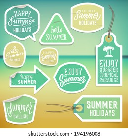 Summer holiday vacation stickers and labels design. Vector eps10.
