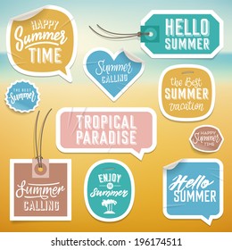 Summer holiday vacation stickers and labels design. Vector eps10.