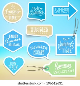 Summer holiday vacation stickers and labels design. Vector eps10.