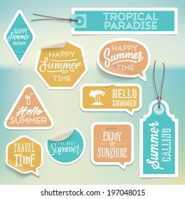 Summer holiday vacation stickers and labels design. Vector eps10.