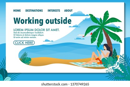 Summer holiday vacation website template of the beach vacation with people while on vacation rest and reading the book under the coconut tree with view of the clear sea with clear sky