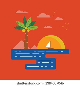 Summer holiday vector art/ Sunset illustrations/ Beach icons/ Graphic design/ Geometrical background and pattern