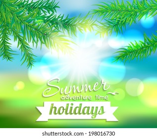 Summer holiday. Vector background blur effect, sunlight and branches of a tree