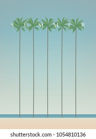 Summer holiday vector concept with palm trees on beach and creative typography title. Eps10 vector illustration.