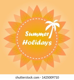 Summer holiday vector design with white circle for text and colorful beach elements in background-Vector illustration