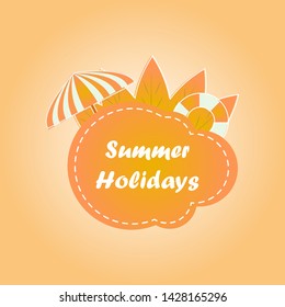 Summer holiday vector design with white circle for text and colorful beach elements in background-Vector illustration