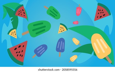 Summer holiday vector with ice cream and fresh watermelon for summer day , vector concept summer holiday 