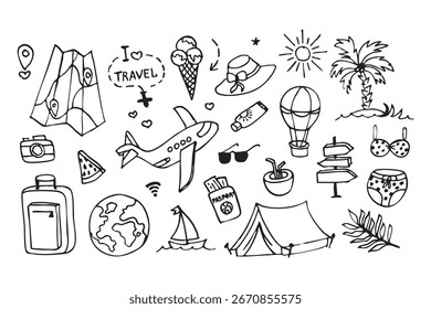 Ícones vetoriais de férias de verão no estilo Doodle