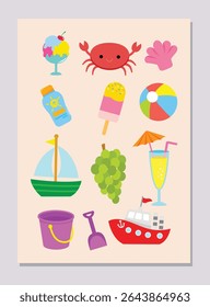 Summer Holiday Vector Illustration with Beach Elements.