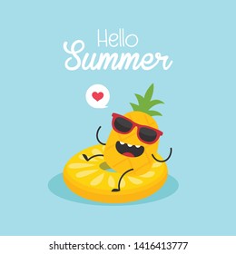 In summer holiday, Vector illustration, inflatable lemon with a pineapple in a swimming pool