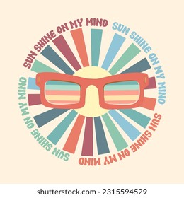 Summer holiday vector illustration; retro summer vacation, retro sunglasses and sun