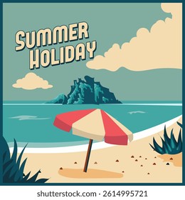 Summer Holiday Vector Illustration. with text "Summer Holiday"